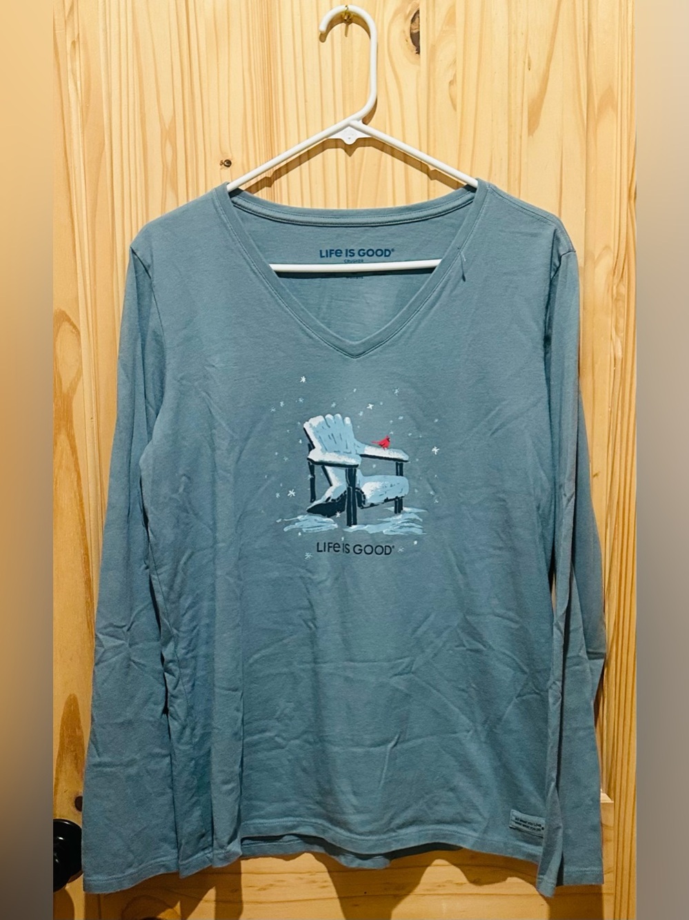 Life Is Good Light Blue Long Sleeve Crusher Tee woman’s Large